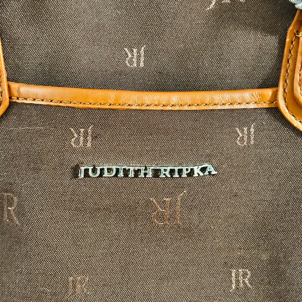Vtg Judith Ripka Canvas Monogram Dime Satchel Brown 10 X 7 X 4 - Picture 6 of 11